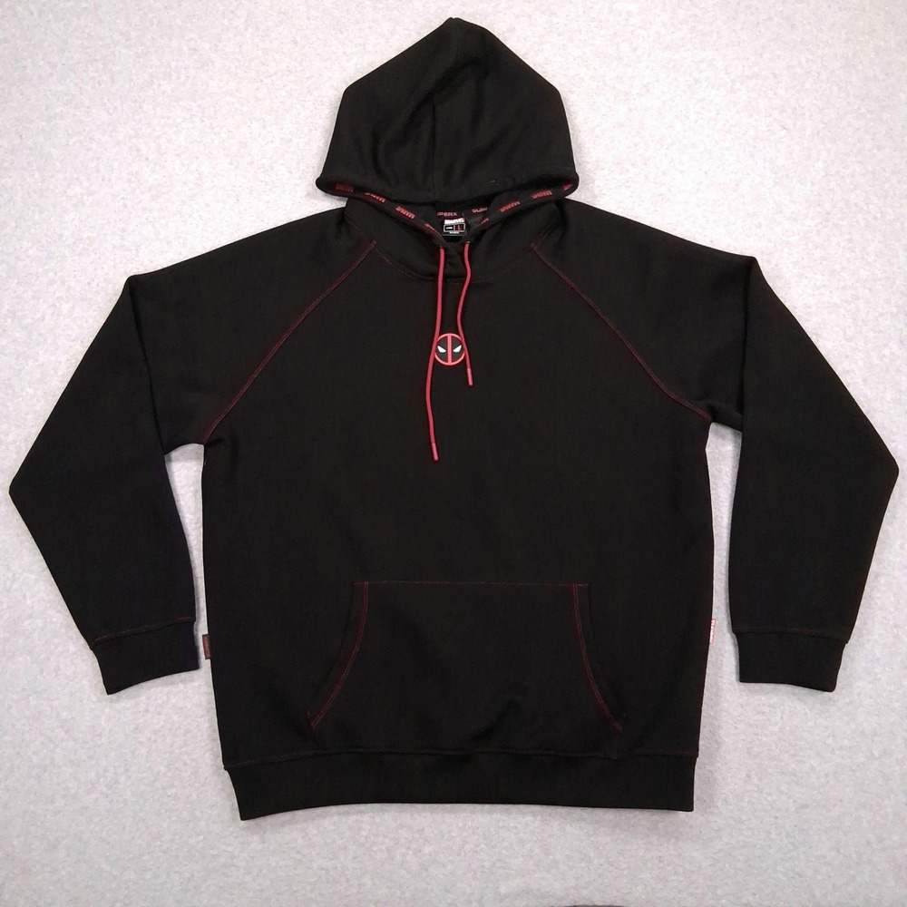 SuperX Deadpool & Wolverine Hoodie Mens L Black Maximum Effort Pullover Swords